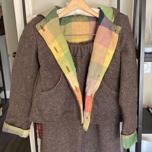 Boiled wool and plaid linen set